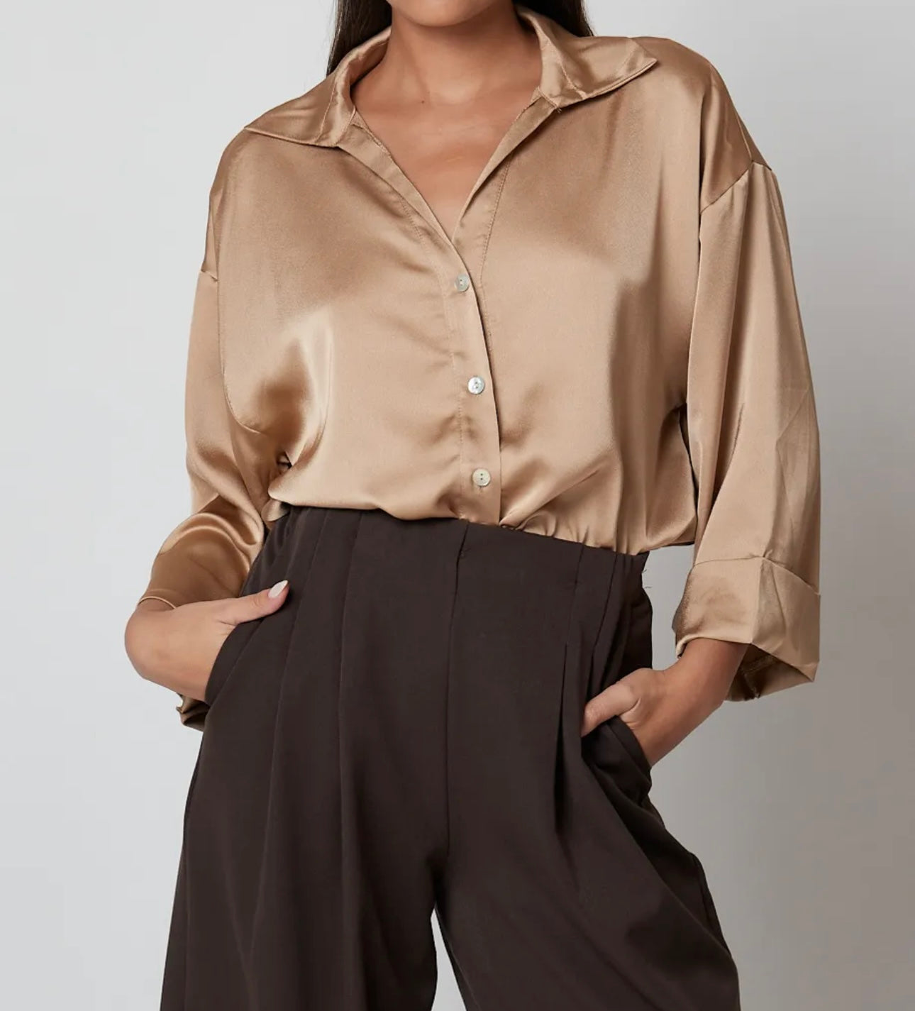 Camisa Satinada Manga 3/4