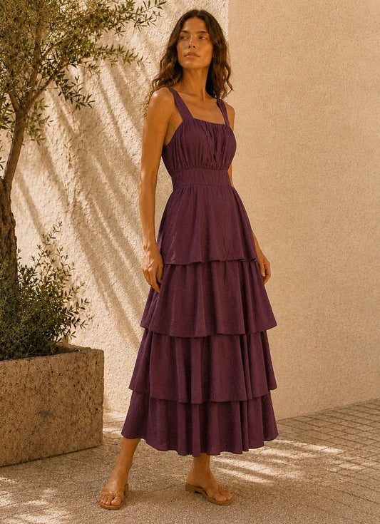 Vestido de Volantes Berenjena