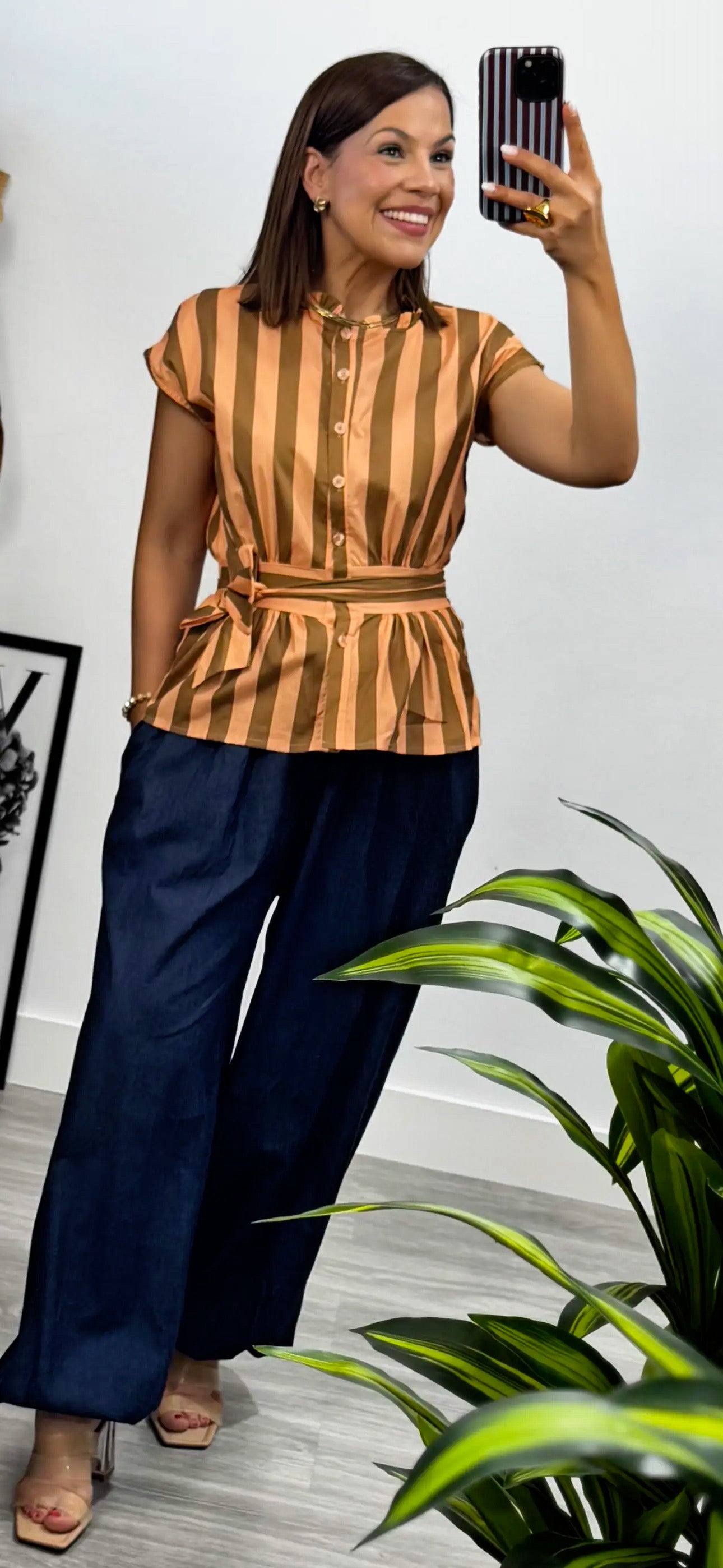 Camisa de rayas Salmón
