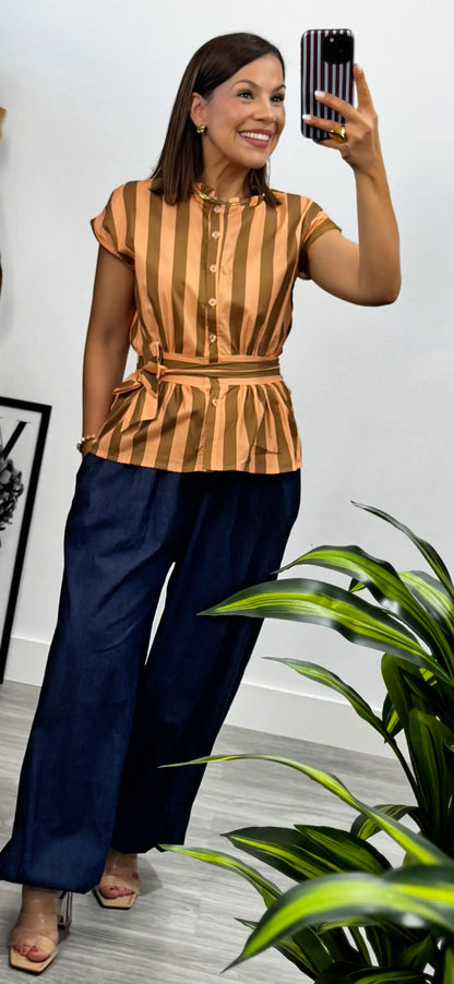 Camisa de rayas Salmón