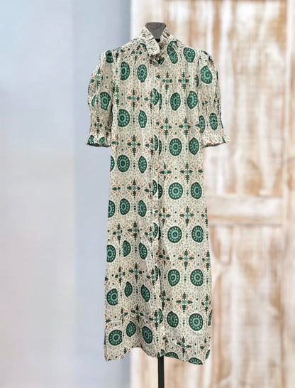 Vestido Manga Frunce Verde