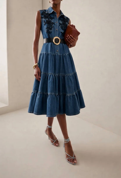 Vestido Denim Bordado