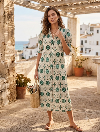 Vestido Manga Frunce Verde