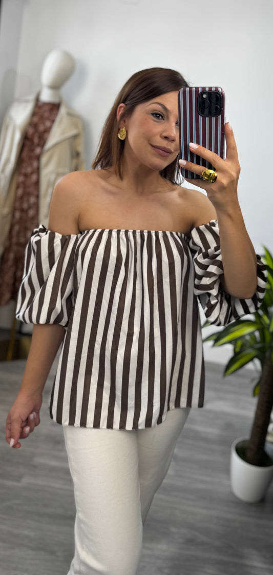 Blusa de rayas marrón