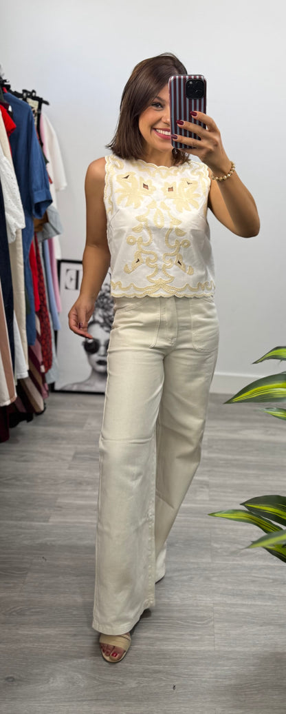 Pantalón Bolsillos beige de tiro alto