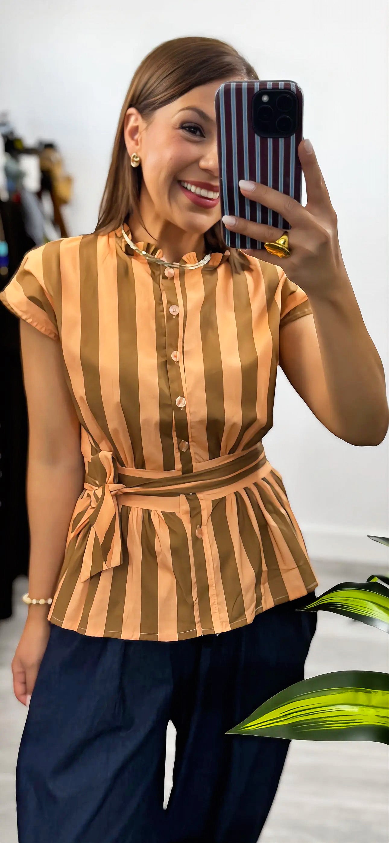 Camisa de rayas Salmón