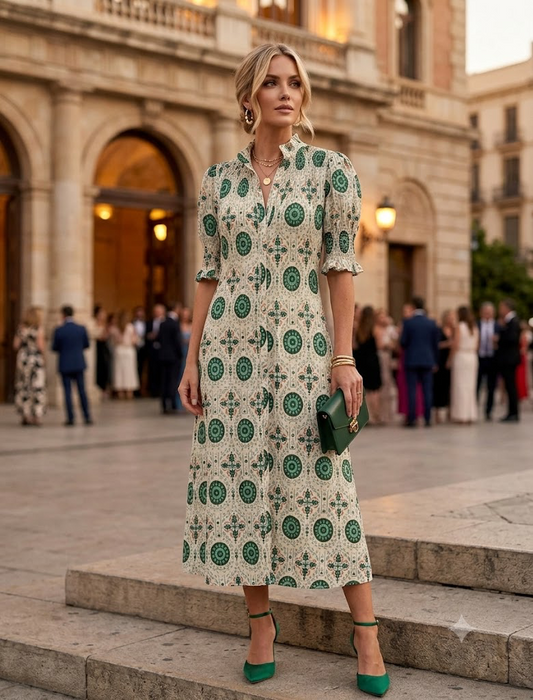 Vestido Manga Frunce Verde