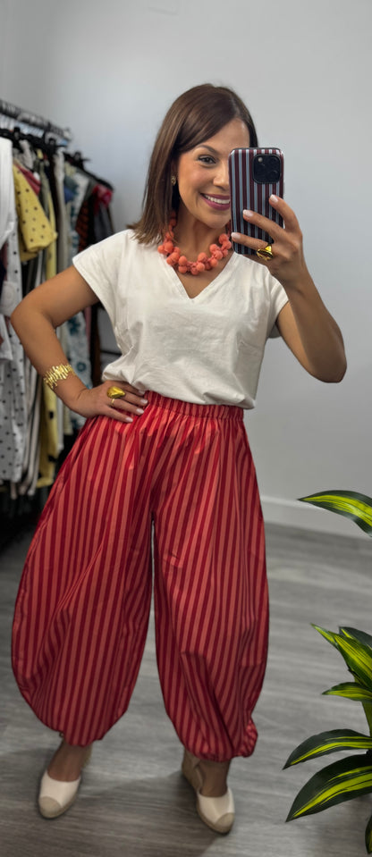 Pantalón Bombacho de rayas Rosa