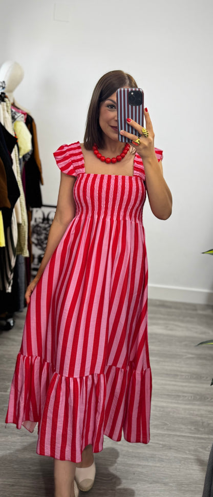 Vestido Rojo y Rosa