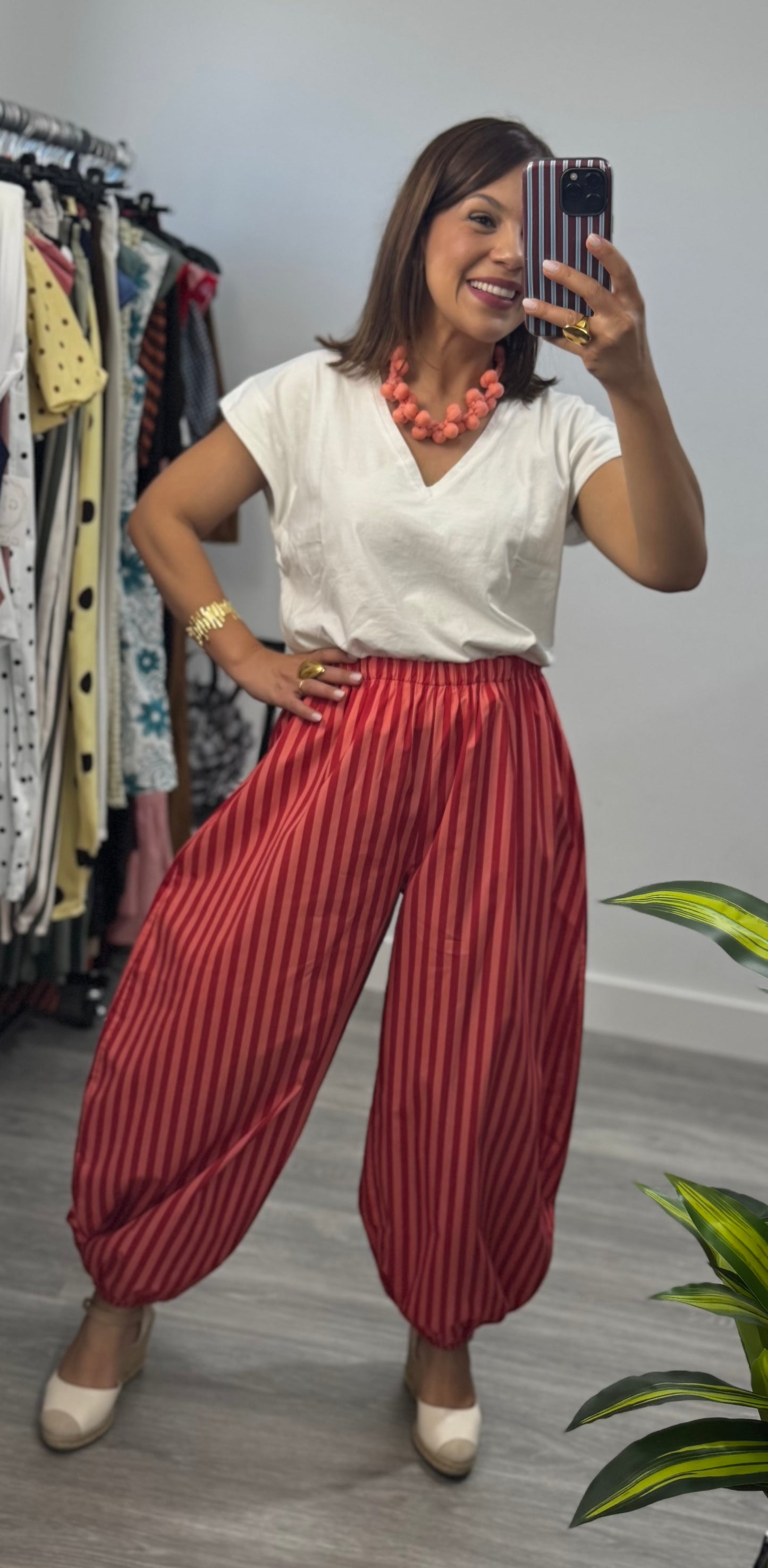 Pantalón Bombacho de rayas Rosa