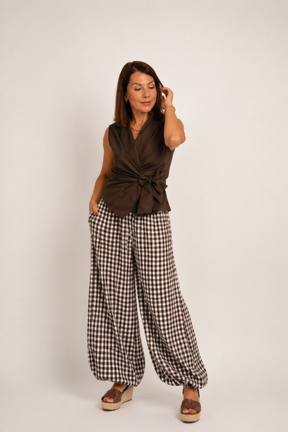 Pantalón Vichy Bombacho marrón