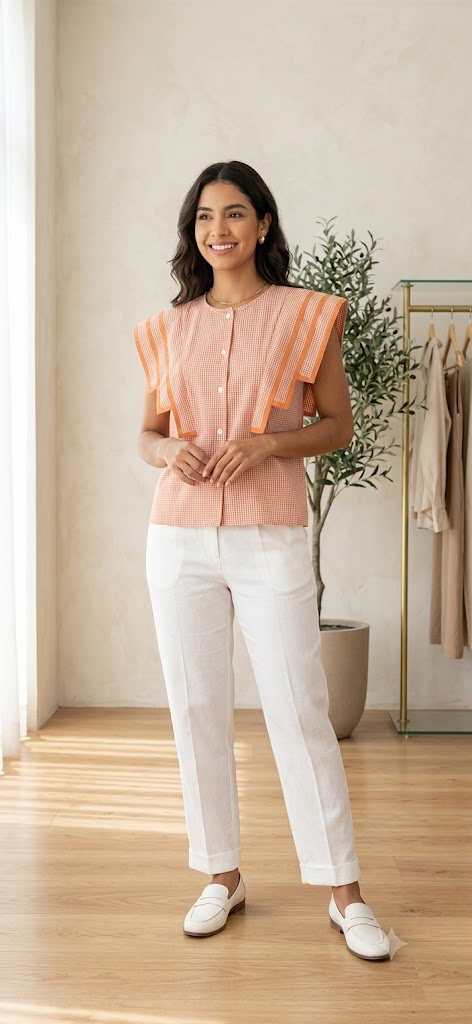 Blusa de Cuadros Vichy Naranja