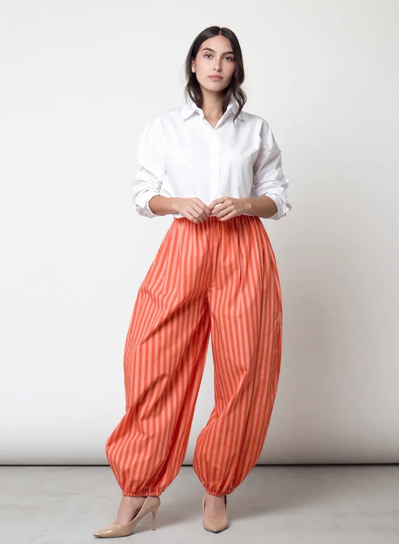 Pantalón bombacho de rayas naranja