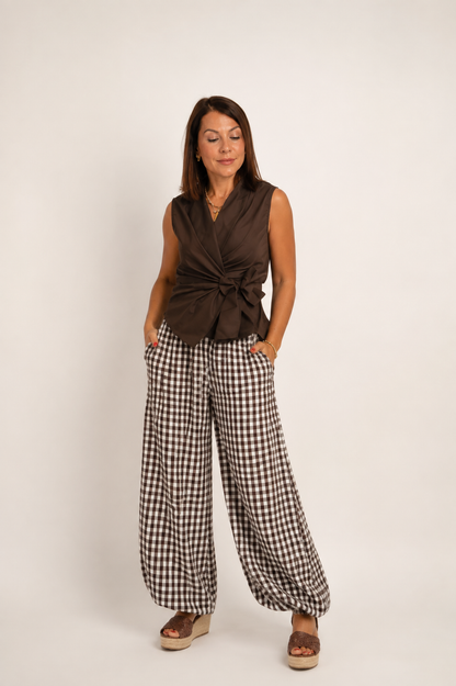 Pantalón Vichy Bombacho marrón