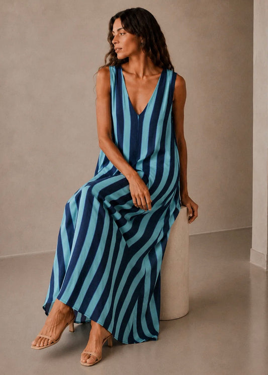Vestido Fluido de rayas Azul