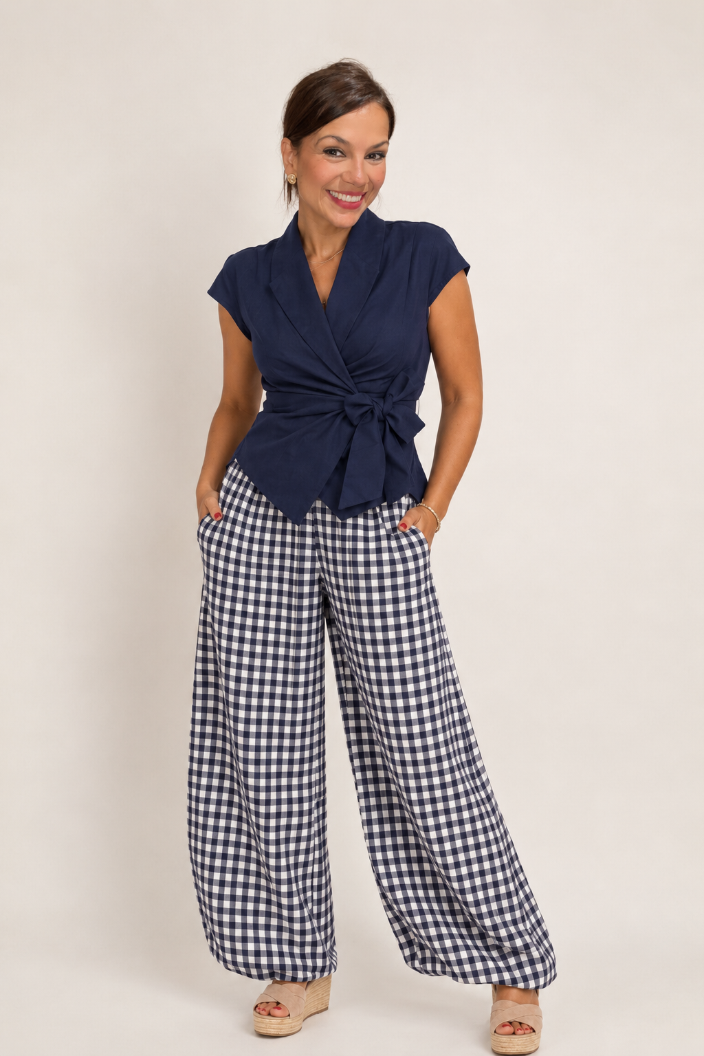 Pantalón Vichy bombacho azul marino