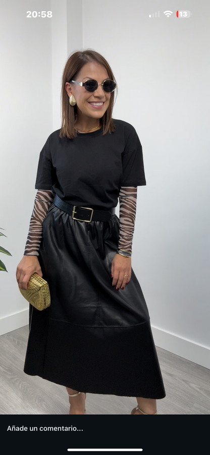 Falda Midi Polipiel