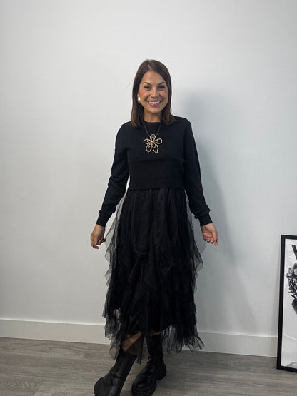 Vestido midi con jersey de punto