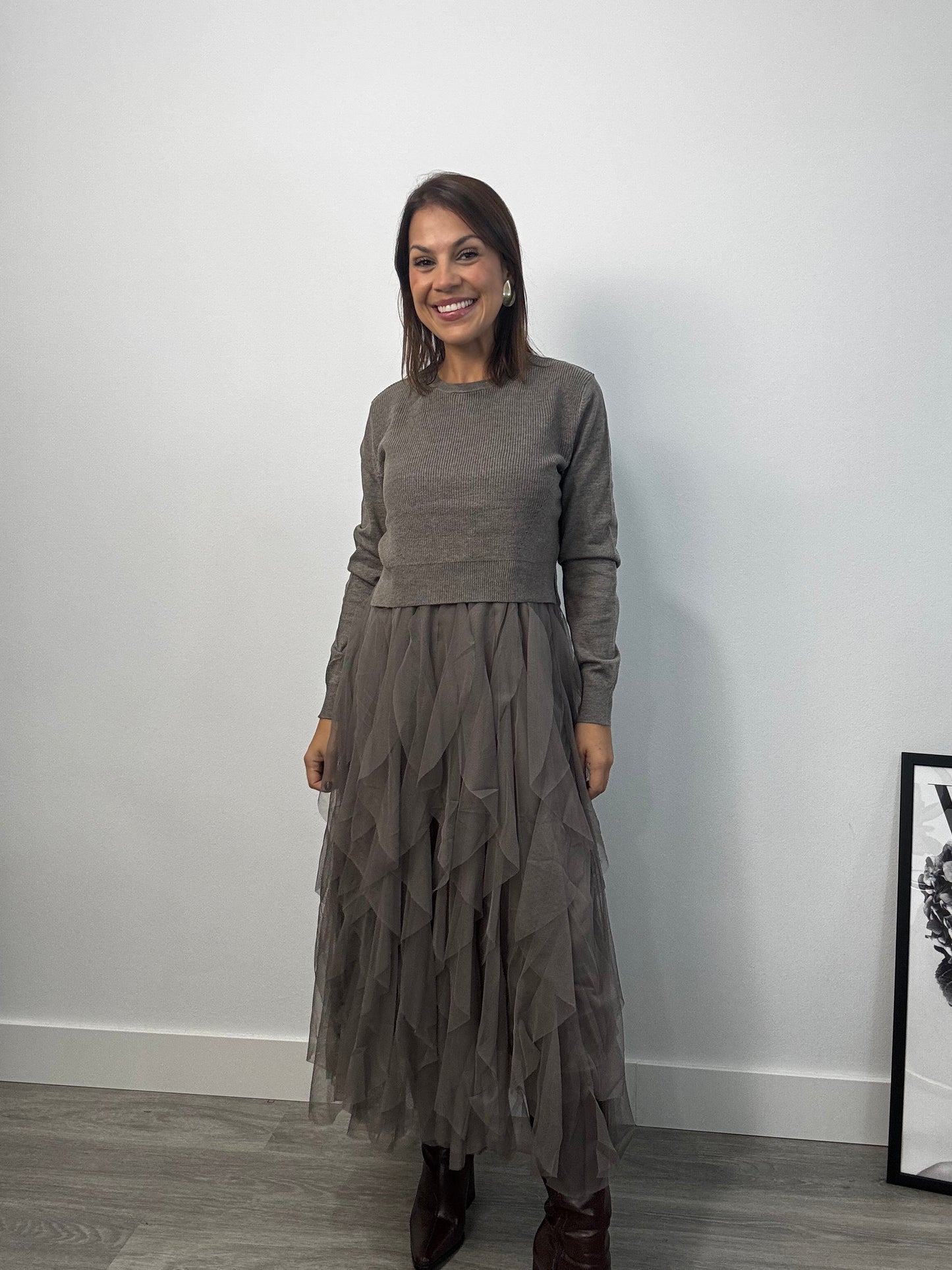 Vestido midi con jersey de punto