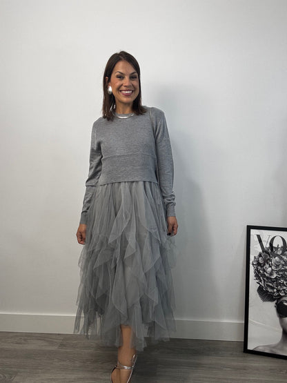 Vestido midi con jersey de punto