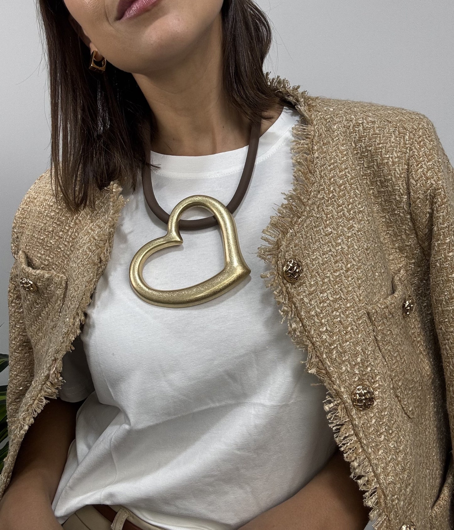 Chaqueta Tweed Camel con bolsillos frontales